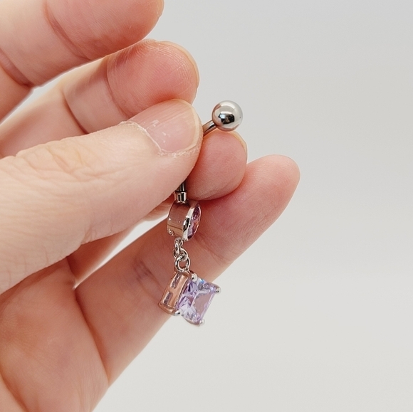 New Sterling Silver CZ Belly Button Navel Ring - Picture 3 of 4